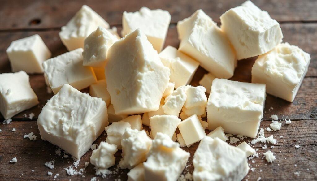 A delectable assortment of fresh, creamy cottage cheese on a rustic wooden surface, bathed in soft, natural lighting. The curds glisten, revealing their smooth, velvety texture, while the background showcases a muted, earthy palette that complements the dairy's pure, unadulterated essence. The overall composition evokes a sense of simplicity, quality, and the nourishing goodness inherent in this traditional dairy product.