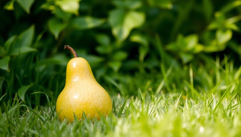 A serene, natural setting with a pear resting on a soft, grassy surface. The pear's golden-green hue stands out against the lush, verdant backdrop. Soft, diffused lighting creates a warm, inviting atmosphere, highlighting the pear's subtle details and textures. The scene conveys a sense of tranquility and wellness, inviting the viewer to consider the relationship between the pear and a canine companion. The composition is balanced and visually pleasing, providing a clear, unobstructed view of the pear as the focal point. A serene, natural setting with a pear resting on a soft, grassy surface. The pear's golden-green hue stands out against the lush, verdant backdrop. Soft, diffused lighting creates a warm, inviting atmosphere, highlighting the pear's subtle details and textures. The scene conveys a sense of tranquility and wellness, inviting the viewer to consider the relationship between the pear and a canine companion. The composition is balanced and visually pleasing, providing a clear, unobstructed view of the pear as the focal point.